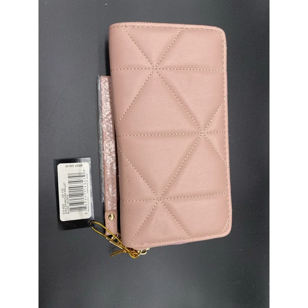 NWT Bebe Zaza Zip Around Wallet Blush‎ Wristlet Rhinestones